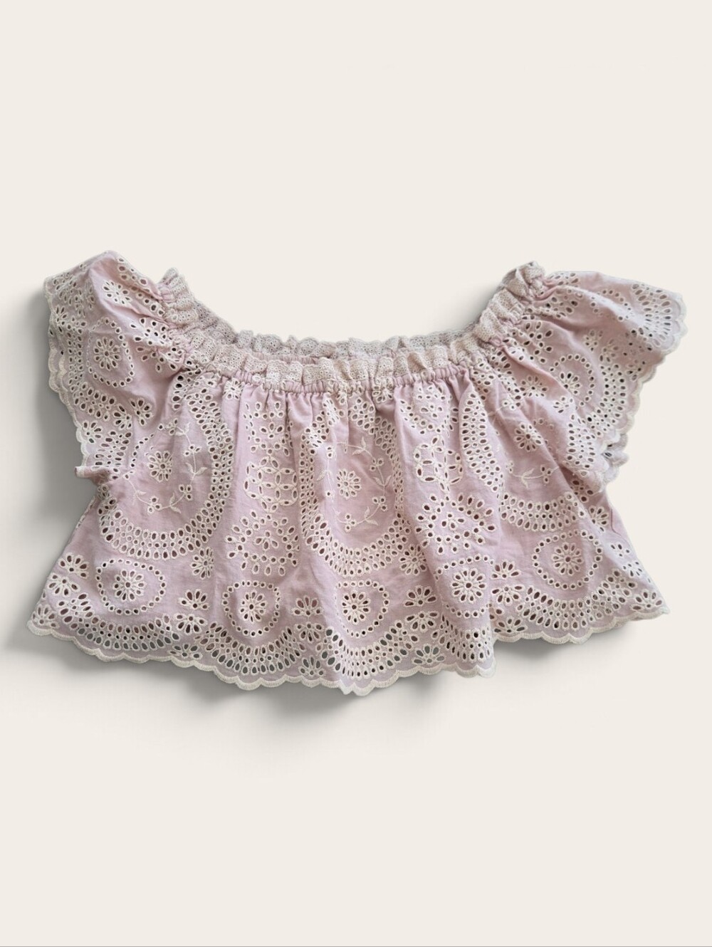 LoveShackFancy Stephanie Eyelet Crop Top in Blush Pink sz SMALL